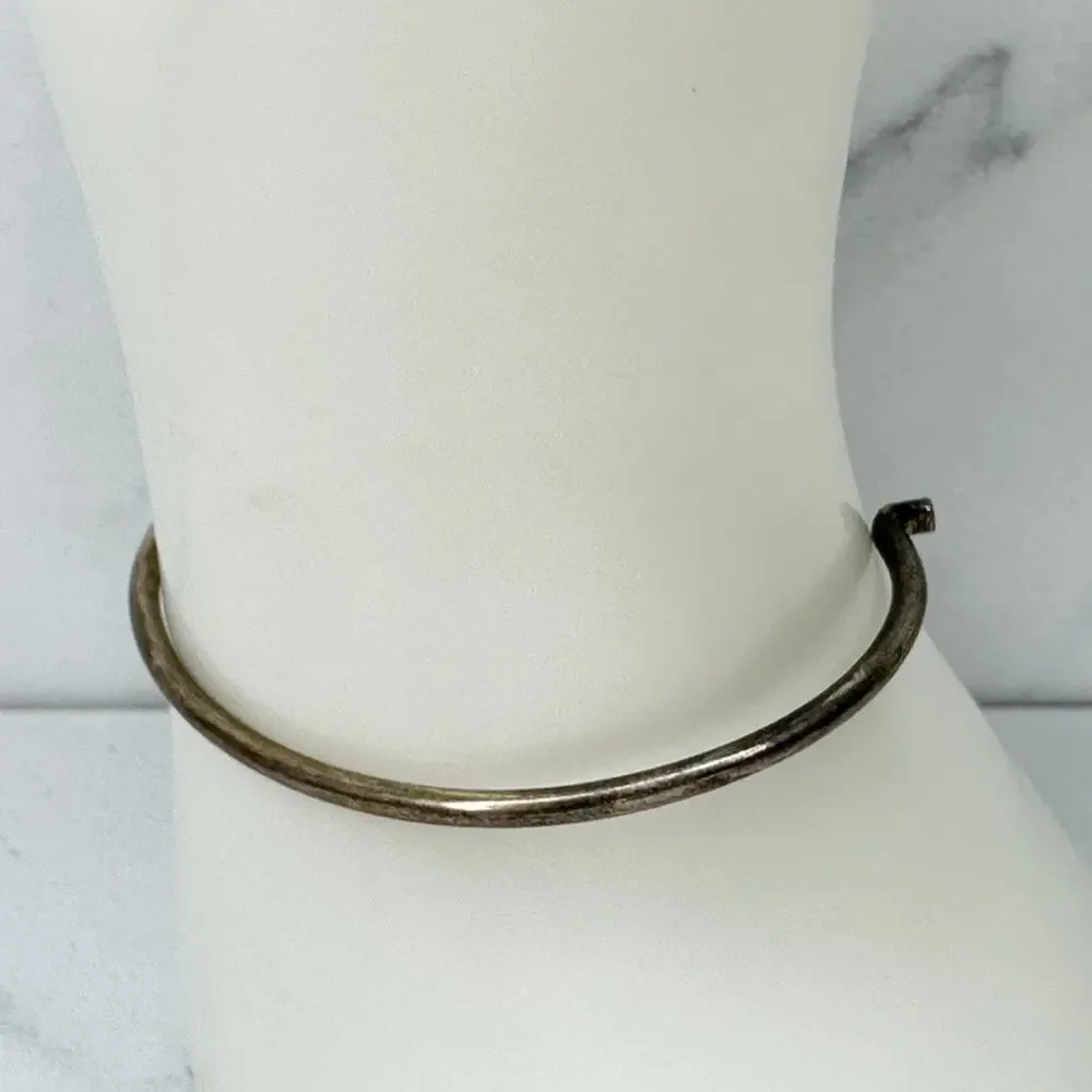 Vintage Mexico Blue MOP Flower Inlay Eye Pendant Silver Tone Child Bangle ✨